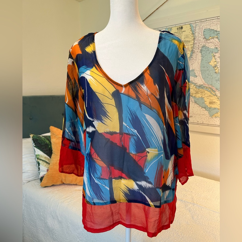 Coldwater Creek Blue Gold Artistic Tunic